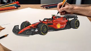 How To Draw a FERRARI F1-75 Step-by-Step / Ferrari  formula 1 F1-75 sports Car