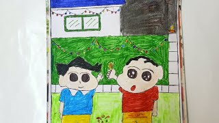 shinchan and kazama Diwali special drawing/#shorts/#youtubeshorts