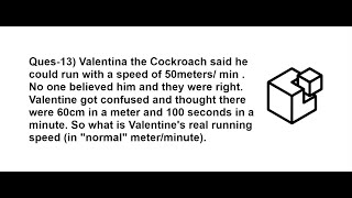 Valentina the Cockroach said he could run with a speed of 50m/min. #rimc #sainik #maths #learn