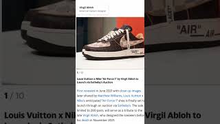 Virgil Abloh’s Louis Vuitton Nike ‘Air Force 1’ To Be Sold At Sotheby’s Auction