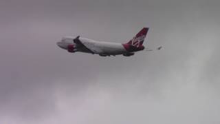 Virgin Atlantic Boeing 747 climbs out of Glasgow International Airport.