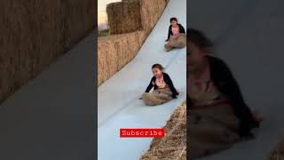 Giant Hay Bale Slide | My sister got me!