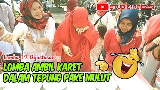 Lomba 17 Agustus Ambil Karet dalam Tepung Pake Mulut Bikin Ngakak