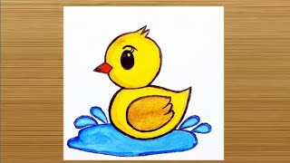 Cute Cartoon duckling drawing and colouring |  How to draw a duckling using a circle |