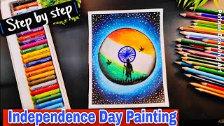 Easy Drawing with Oil Pastel - Independence Day || 15 August Drawing ||  Republic Day Drawing Easy