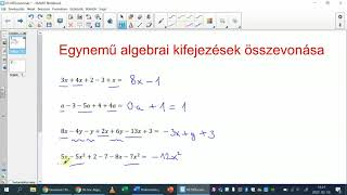 Egynemű algebrai kifejezések összevonása, matematika 7. osztály