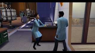 The sims 4 ao Trabalho Usando o raio congelante na recepcionista.