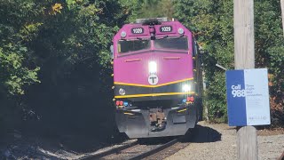 Stoughton bound Commuter Rail Train crossing at Pine Street.