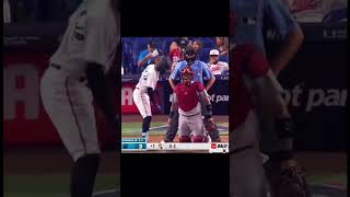 Catcher gets mad at Jazz #mlb #shorts #jazzchisholm #baseball