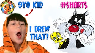 9yo Autistic Savant Draws - Sylvester and Tweety | Looney Tunes #shorts