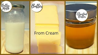 How to make butter at home|Desi Ghee, Buttermilk recipe from cream|Desi Badesi Pakwan|