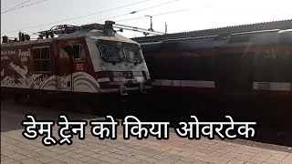 Indore Kota intercity express Overtake Demu train in full speed||120kmph with wap-5|