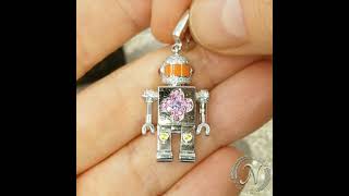 Louis Vuitton Diamond & Sapphire Lego Spaceman Pendant and Charm in 18k White Gold