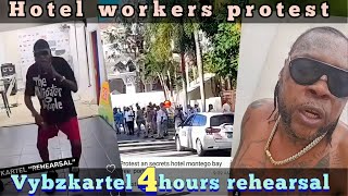 hotel worker protest racism and low wages , vybz kartel prove he can perform over 3 hours