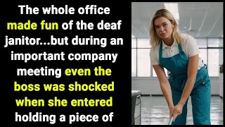 Clerks laughed at deaf janitor   one day she walked into a meeting with a piece of paper in her h