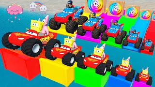 SpongeBob vs Spider Man on Big & Small Mcqueen Monster Truck vs Thomas Train vs RAMP | BeamNG.Drive