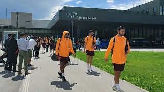 Football Team Galatasaray Turkey arrival Ljubljana Airport Slovenia. Champions League match