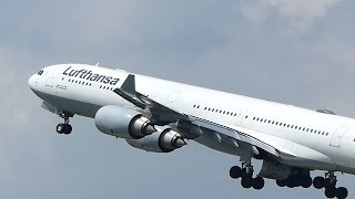 ✈Airbus A340-600 Lufthansa (D-AIHI) takeoff at Düsseldorf Airport, runway 23L