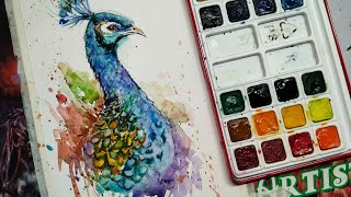 Peacock painting in watercolor, watercolor bird series, #watercolor #painting #art