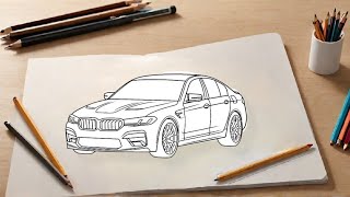 "Step-By-Step Guide: Drawing a BMW M5 F90 Car"