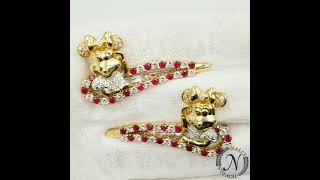 Estate 2.5ct Diamond & 2.5ct Ruby, Minnie Mouse Hair Pins Clips in 18k Yellow Gold