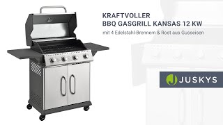 BBQ Gasgrill Kansas mit 4 Edelstahl-Brennern & 12 kW Leistung JUSKYS