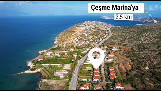 Çeşme Çiftlik'te Muhteşem Deniz ve Sakız Adası Manzaralı, Denize 100 m Villa