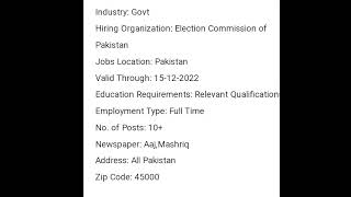 Election Commission Of Pakistan :: Jobs 2022 #latestjobs2022