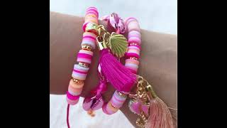 Mix Pulseiras em Macramê com Fimo e Búzio Rosa