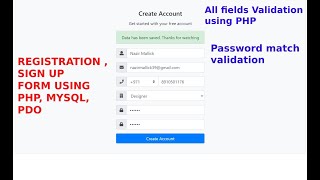 Create User Registration Form with Validation using PHP, PDO with MySQL Database