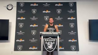 Las Vegas Raiders quarterback Derek Carr interview at training camp. Raiders Derek Carr