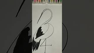 How to draw a stork easily and quickly with 3 and 4 #SHORT