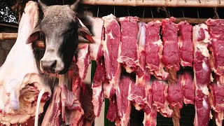 Fastest beef cutting skills by traditional butcher।। Beef Cutting big knife skill, Cow leg cutting