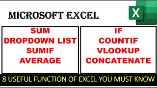 8 Useful function to be a master in Excel || SUMIF ||  COUNTIF || VLOOKUP || CONCATENATE ||