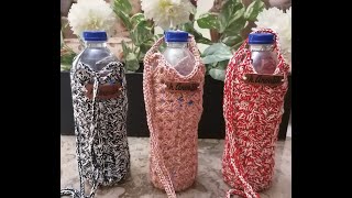 غطاء كسوة للزجاجه (الزمزميه)شنطه صغيره كروشيهcover bottle holder mini bag crochet