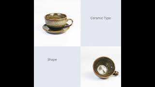 Ceramic Mugs Cups Set Yellow Brocade Cappuccino Cup with handle 10x6cm