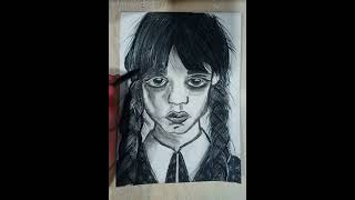 Wednesday Addams Sketch | charcol sketch of Wednesday Addams #creative  #wednesdayaddams #diy #cute