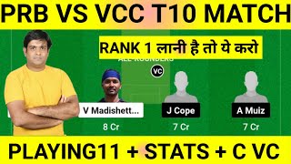 PRB VS VCC DREAM11, PRB VS VCC DREAM11 TEAM PREDICTION, ECS T20 PRB VS VCC DREAM11