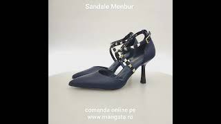 Sandale Menbur Albastre Rockstuds Aurii cu Toc