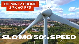 DJI MINI 2 TEST SLOW MOTION HALF SPEED WIND TURBINE TEST DRONE FLIGHT