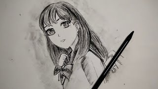 anime girl drawing with charcoal pencil