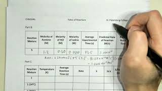 Rates of Reaction Part B and Part C before Excel Graphing