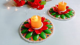 Diya Holder Making with waste plastic spoons |Reusable craft |Varalakshmi Vratham decoration purpose