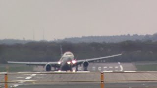 HARD CROSSWIND landings during a storm at Düsseldorf Airport | B777, A333 | Airplanesloverr