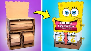 💛How to make a Desk Calendar with Cardboard  🧽SpongeBob🧽 Easy decoration for the Office on a budget