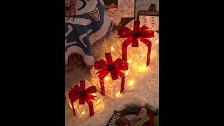 Set Of 3 Christmas Lighted Gift Boxes