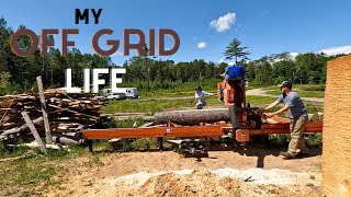 Working and Living Off Grid in Northern Maine Woods / Milling D Styled Log Cabin Walls