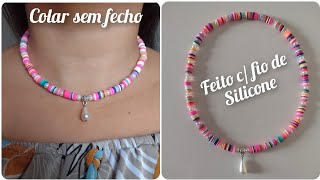 Colar sem fecho c/ disco de fimo, pérolas e fio de silicone @canaldaetienebrandao1118