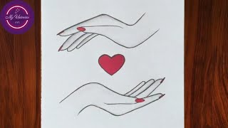 Cute hands with heart drawing || Easy drawing ideas for beginners || How to draw for beginners