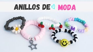 Como hacer ANILLOS de MODA FÁCILES y BONITOS 💙 5 ideas de Anillos con mostacillas y fimo aesthetic